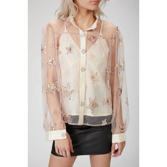 NEW SISTER JANE star burst sequin blouse in blush pink - Picture 2 of 4